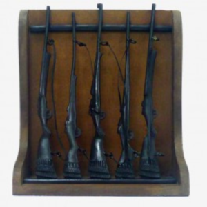 Q - Brass Wooden Gun Rack with Rifles